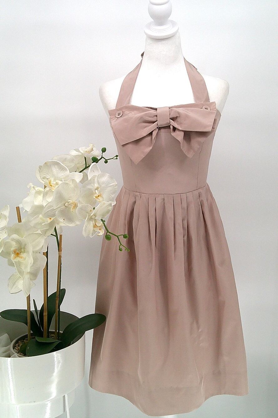 Hitherto Womens Dusty Pink Designer Lined Rustic Halter Fit and Flare Dress 8